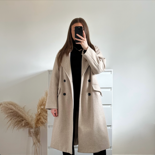 Long Double Breasted Oversized Coat | Beige