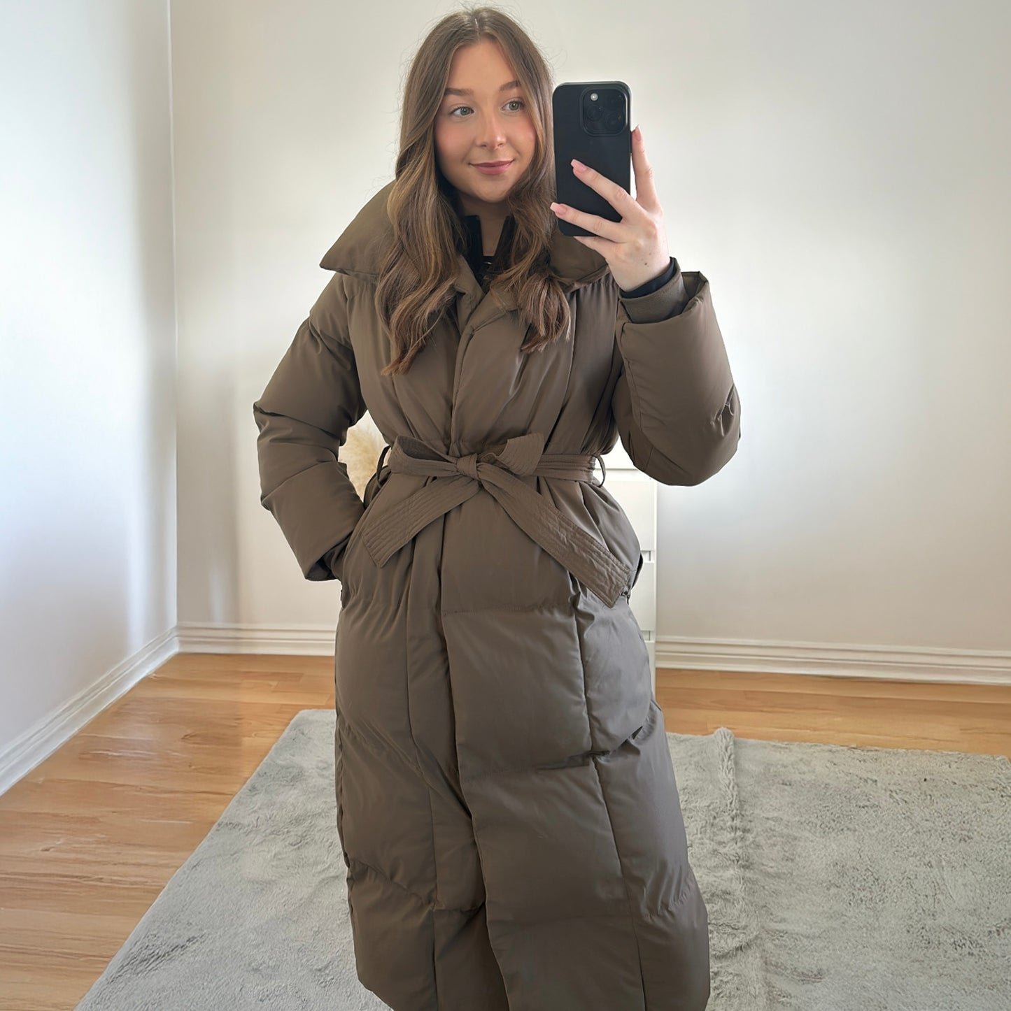 Premium Long Padded Duvet Coat | Light Brown