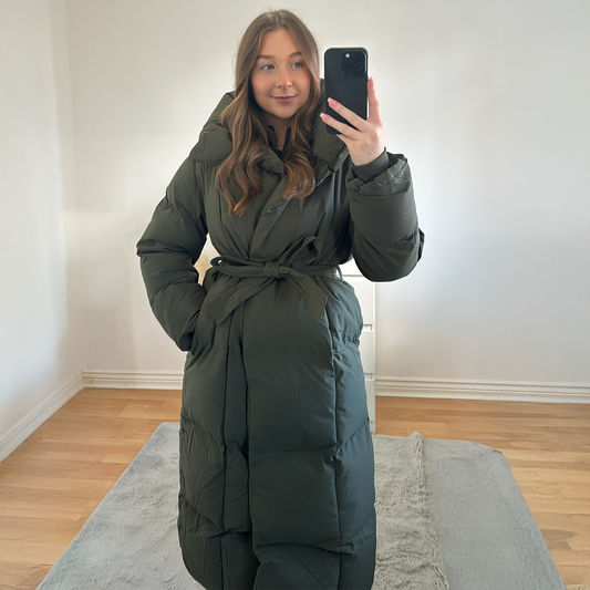 Premium Long Padded Duvet Coat | Khaki Green